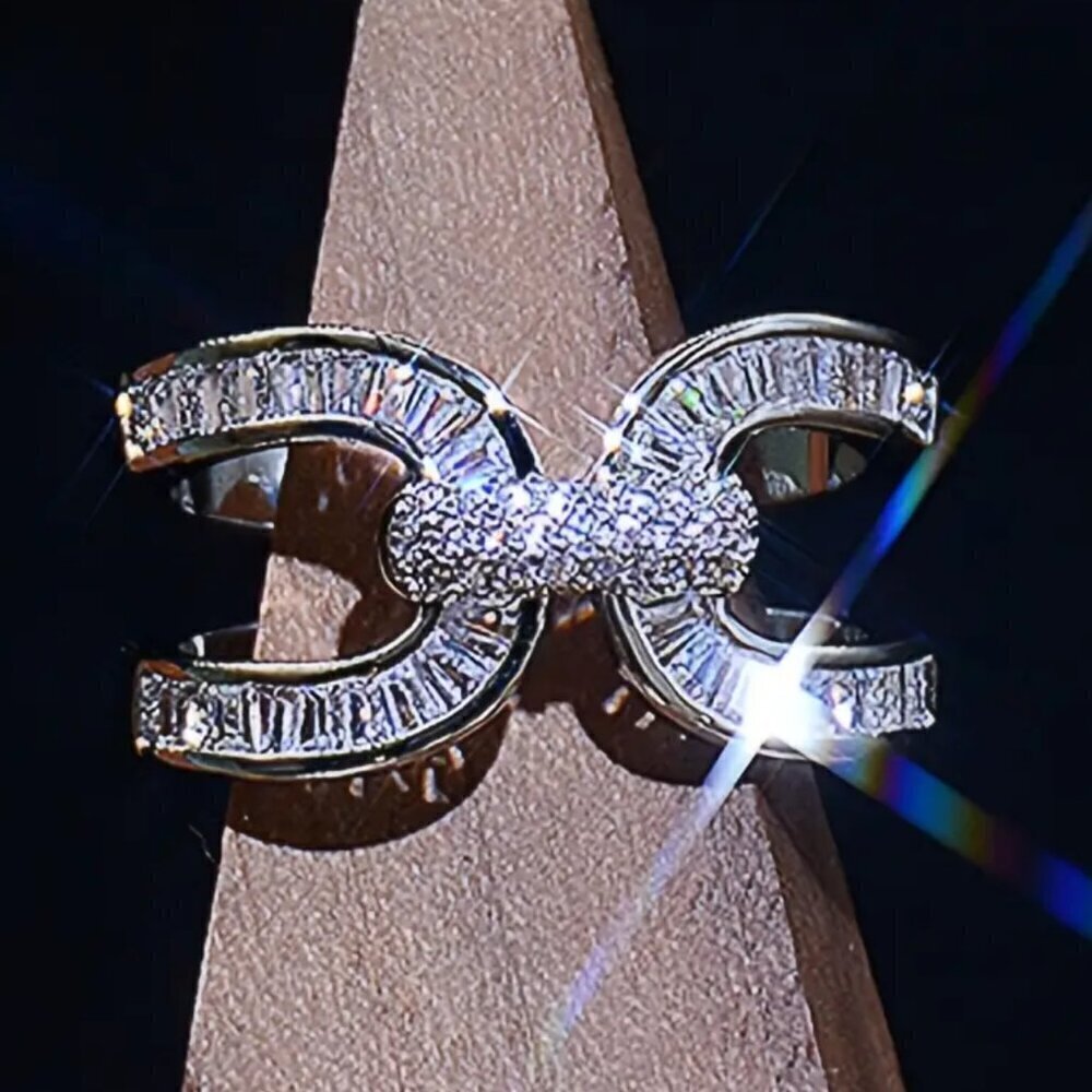 Adjustable Bling Statement Ring Baguette Cut and Channel Set 1417 - Picture 7 of 10